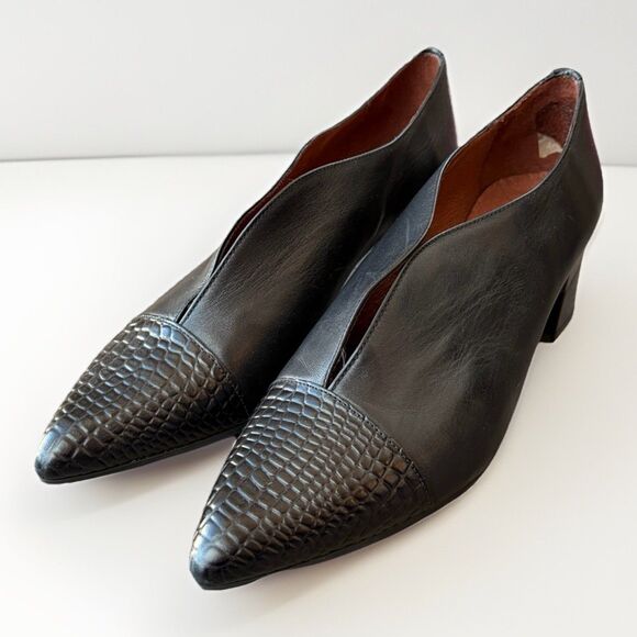 Hispanitas Shoes - Hispanitas Black Leather Heels Size 11 Pointed Toe Block Heel 42 Spain